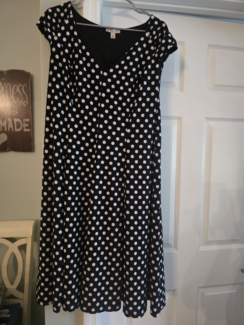 dressbarn Black & White Polka Dot Midi Fit-and-Flare Dress